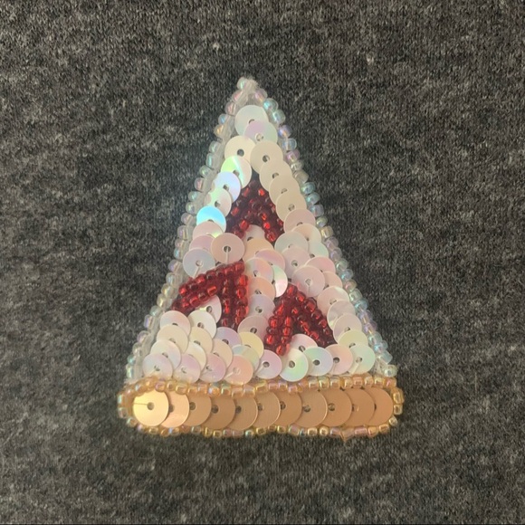 BOW & DRAPE “Love Triangle” Pizza Sequin Embellished Grey Sweatshirt Size M - Picture 4 of 12